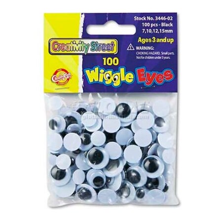 The Chenille Kraft Company Creativity Street 3446-02 Wiggle Eyes Assortment, Assorted Sizes, Black, 100/Pack 3446-02